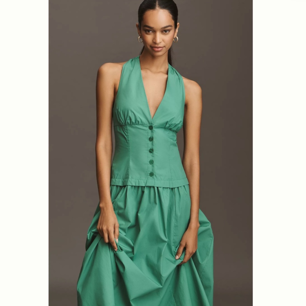 Anthropologie Maeve Halter V-Neck Drop-Waist Midi Dress - Picture 2 of 6